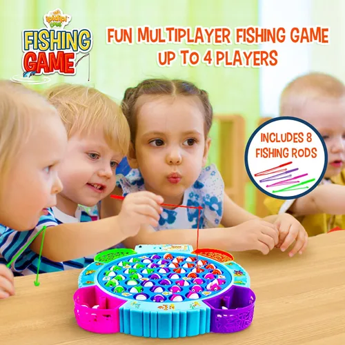 Miniatura 3 de IPIDIPI TOYS Juego de pesca para niños, 45 peces y 8 bastones, juguete magnético de peces con tablero giratorio y música, actividad de habilidad
