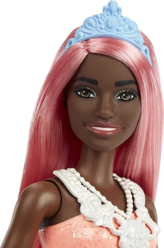 Miniatura 3 de Barbie Dreamtopia Royal Fashion Muñeca con pelo rosa claro y corpiño brillante con falda extraíble, zapatos y accesorio para la diadema