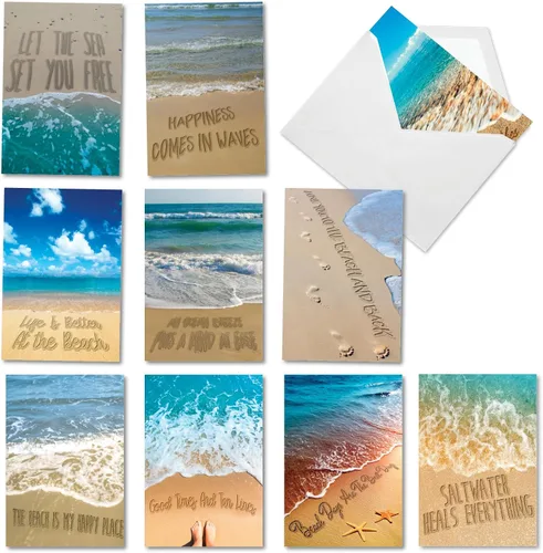 NobleWorks Juego de 10 tarjetas de felicitación en blanco para todas las ocasiones con sobres de 5 x 7 pulgadas (10 diseños, 1 cada uno) Life's a