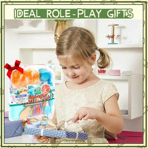 Miniatura 7 de KAEGREEL Juego de chef para hornear para niños, 26 piezas con delantal de dinosaurio y sombrero, juego de rol, juguetes de cocina, juguetes