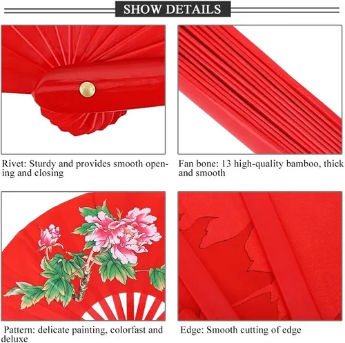 Miniatura 2 de VGEBY Abanico de lucha de bambú, ventilador tradicional de kung fu, ventilador chino de Tai Chi (rojo) Fans de Tai Chi Fan de Tai Chi, ventilador