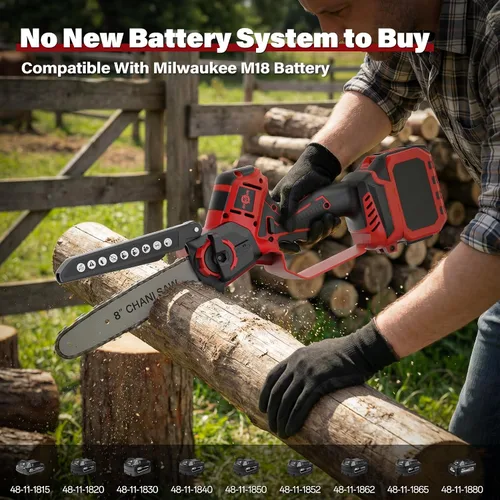 Miniatura 5 de Mini motosierra para batería Milwaukee M18, motosierra eléctrica inalámbrica 2 en 1 de 8 y 6 pulgadas con motor sin escobillas de 800 W y engrasador
