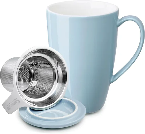 Miniatura 8 de Sweese Taza de té de porcelana de 15 onzas con infusor y tapa, apta para microondas, mango ergonómico, esmalte sin plomo, para té de hojas sueltas