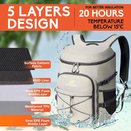 Miniatura 2 de N NEVO RHINO Mochilas Enfriadoras Aisladas a Prueba de Fugas 36/54 Latas, Mochila Enfriadora Aislada Portátil Ligera Impermeable para Hombres
