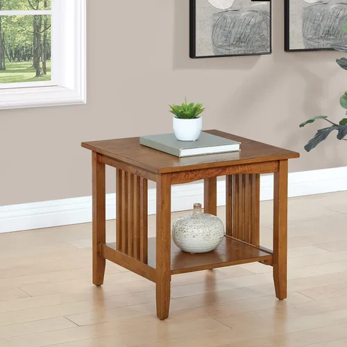 Miniatura 2 de OSP Home Furnishings Sierra - Mesa auxiliar con estante inferior de almacenamiento y paneles laterales estilo misión, color marrón ceniza