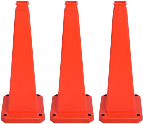 Miniatura 21 de Conos de precaución de 26.5 pulgadas, letreros de seguridad visibles de 4 lados con base de goma pesada, advertencia para prevención de resbalones