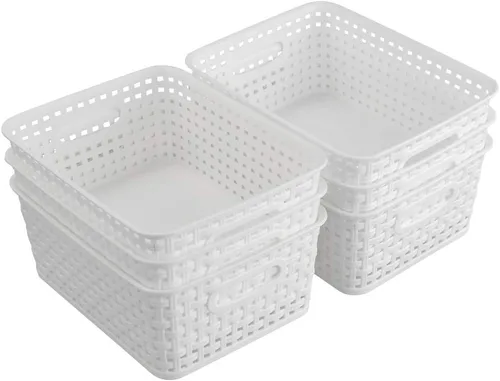 Miniatura 7 de Paquete de 6 cestas de ratán de tejido de plástico para almacenamiento, cestas pequeñas