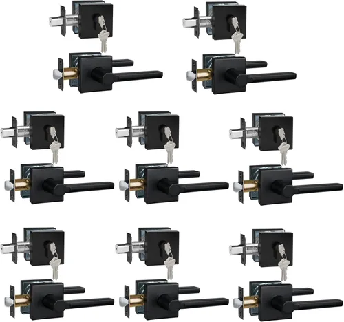 Miniatura 12 de Manija de Puerta de Paso (Sin Cerradura), Mango Cuadrado Interior de Servicio Pesado para Pasillo y Closet, Negro Mate, Reversible para Diestros