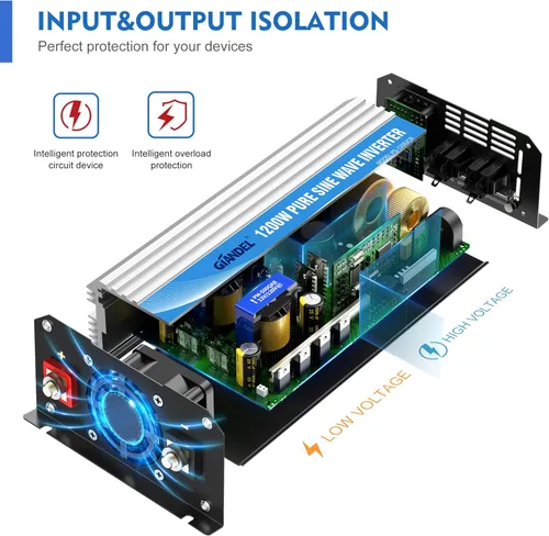 Miniatura 2 de Inversor de corriente de onda sinusoidal pura de 1200 vatios, 12V CC a 120V, batería de litio compatible con fusibles UL y USB-C PD30W y QC 3.0