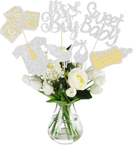 Miniatura 8 de Gyufise 12 piezas varillas para centro de mesa de baby shower con purpurina, atadura de un solo uso, corazón de amor, oh bebé, revelación de género