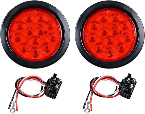 Miniatura 34 de Kit de tapones de cableado con cubierta de hule para luz trasera LED redonda de 4", 12 ledes, para RV, camioneta Luz roja - Lente transparente