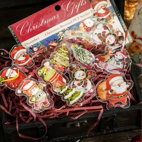 Miniatura 3 de Aromoty Calcomanías de Navidad de lámina dorada de Papá Noel, muñeco de nieve Set (180 piezas con 6 temas) - Calcomanías de resina transparente