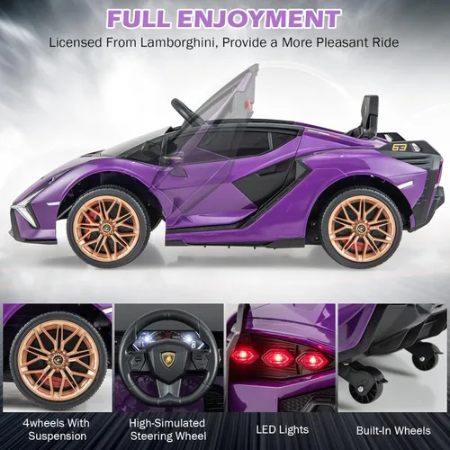 Miniatura 3 de INFANS Lamborghini Sian - Auto de paseo para niños con licencia de 12 V, con control remoto para padres, suspensión de resorte, reproductor de MP3