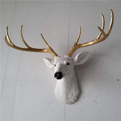 Miniatura 5 de YJ Home Cabeza de ciervo sintético más grande, decoración rústica de pared, cuernos de ciervo, cabeza de animal de taxidermia sintética, decoración