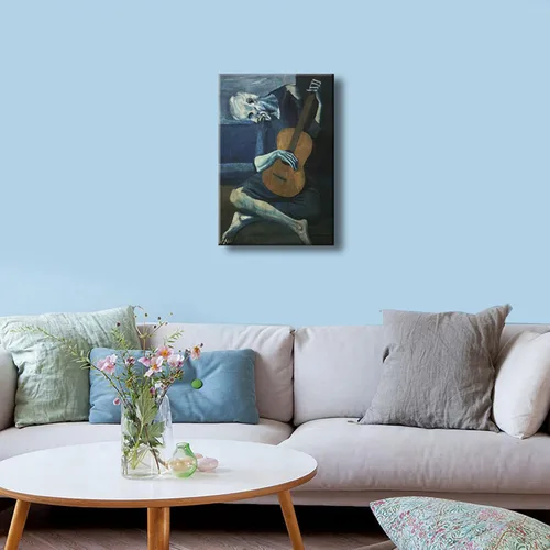 Miniatura 2 de Wieco Art Lienzo impreso con texto en inglés "The Old Guitarist" de Pablo Picasso, lienzo abstracto para decoración de pared y decoración de oficina