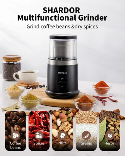 Miniatura 2 de SHARDOR One Touch - Molinillo de café eléctrico, especias, hierbas, para granos de café, especias y semillas con 1 cuenco extraíble de acero Negro