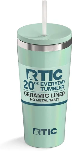 Miniatura 25 de RTIC Vaso Térmico Diario de 20 onzas de Acero Inoxidable Portátil con Aislamiento, Taza de Café de Viaje con Pajita, Forro de Cerámica, Tapa