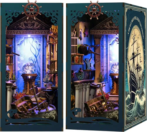 Kits de rincón de libro para adultos, rompecabezas 3D misterioso del océano con LED, diorama de naufragio pirata y decoración de conchas marinas,