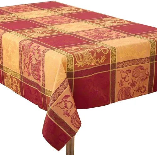 Mantel de cena con diseño jacquard de Acción de Gracias en colores otoñales naranjas, 72 x 120 pulgadas, rectangular