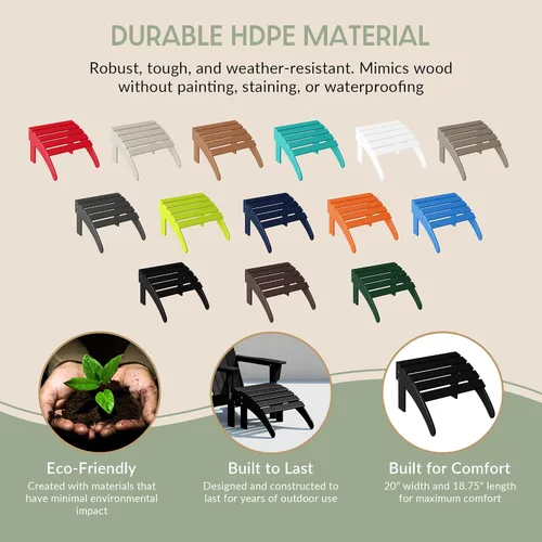 Miniatura 8 de WestinTrends Reposapiés otomano Adirondack para patio al aire libre, taburete de madera de polietileno para todo tipo de clima, ampliamente Negro