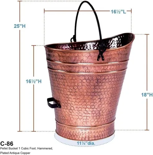 Miniatura 4 de Cubo grande de cobre para pellets de metal, carbón, chimenea, cenizas, con mango de hierro forjado, acabado antiguo, contenedor rústico duradero