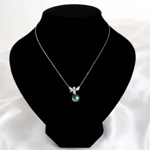 Miniatura 2 de Nonnyl Collares de perlas negras para mujer con auténtico colgante de perlas cultivadas de Tahití real de calidad AAAA con diseño de ángeles, collar