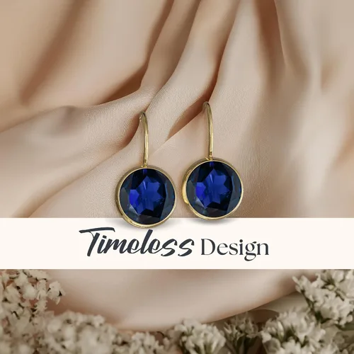 Miniatura 59 de 14k Solid Yellow Gold Gemstone Earrings - Birthstone Earrings - 8mm Dangle Earrings, Dainty Gemstones Earrings, Bridal Handmade Wedding Jewelry Gift