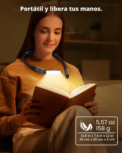 Miniatura 8 de Glocusent Luz de cuello flexible, 100 horas de luz recargable de larga duración, 5 colores y luz de lectura con atenuación continua, luces de libro