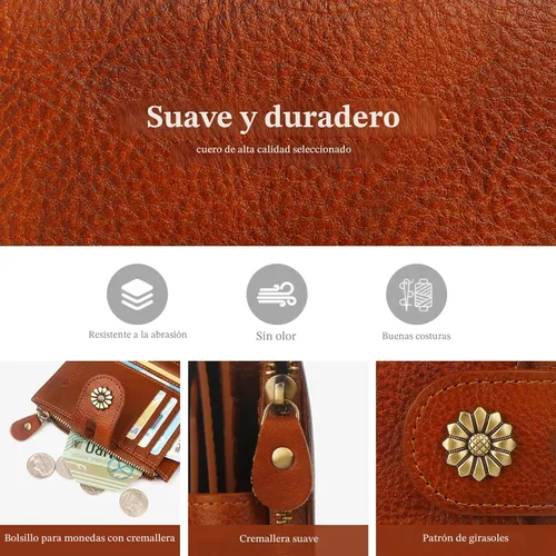 Miniatura 8 de Billetera para mujeres, billetera de cuero plegable de dos pliegues para mujeres con bloqueo RFID, compacta, tarjetero pequeño con ventana