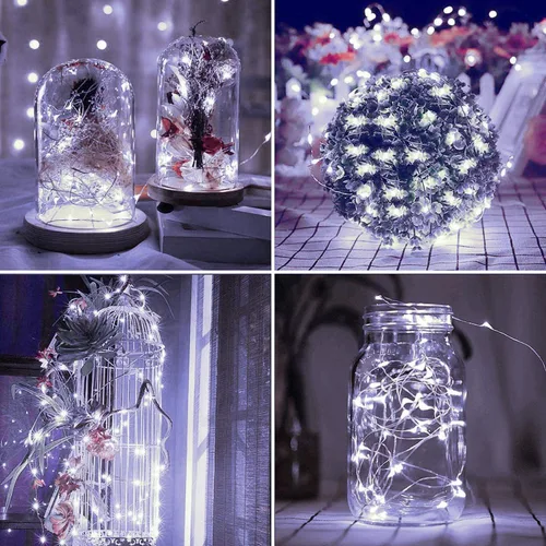 Miniatura 4 de Paquete de 2 cadenas de luces LED de 200 unidades, 66 pies, con cable de cobre, alimentadas por energía solar, impermeables, 8 modos, luces de hadas