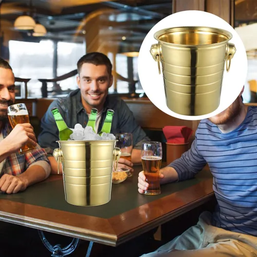 Miniatura 3 de BESTOYARD Cubo de hielo de acero inoxidable de 2.7 cuartos con cabeza de tigre dorado, cubo de fiesta aislado de doble pared para cerveza, vino, uso