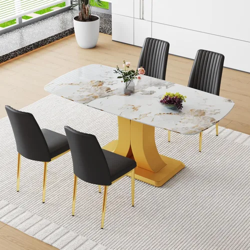 Miniatura 4 de Sillas de Metal Negro, Juego de 4 Sillas de Comedor Modernas con Cuero Sintético PU y Patas Cromadas de Alto Respaldo para Comedor, Cocina, Sala