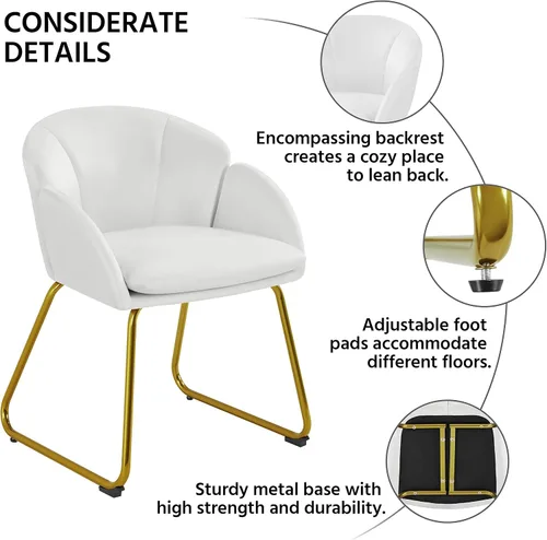 Miniatura 6 de Yaheetech Sillón moderno de terciopelo para tocador, silla de maquillaje en forma de flor con patas de metal dorado para sala de estar, sala