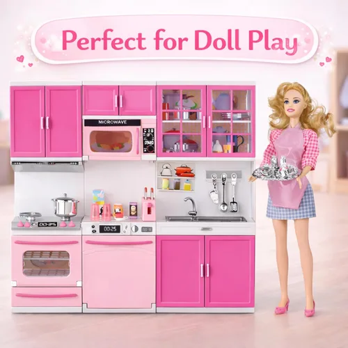 Miniatura 4 de Juego de cocina de muñeca para niños, mi casa de muñecas de cocina moderna Mini con accesorios de juguete de simulación para juego de roles