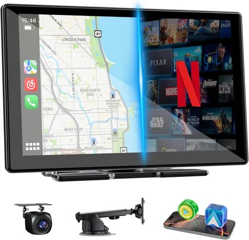 Pantalla inalámbrica Carplay mejorada de 9 pulgadas para automóvil, aplicaciones integradas Net-Flix YouTube Tiktok, caja mágica de IA portátil para