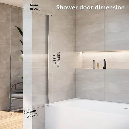 Miniatura 2 de Puerta de ducha con columpio para bañera, 30 pulgadas de ancho x 55 pulgadas de alto, puerta de baño con sello inferior, puerta de vidrio plegable