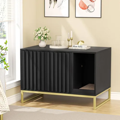 Halitaa Caja de Arena para Gatos, Mueble Moderno de Caja de Arena para Gatos Caja de Arena Oculta con Almohadilla para Rascar, Mesa Auxiliar Casa de