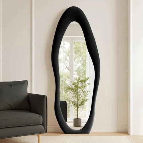 Miniatura 8 de Anpark Espejo de Cuerpo Completo 63"x24" Espejo de Piso de Cuerpo Completo Irregular Montado en Pared con Soporte Marco Envuelto en Franela Negra