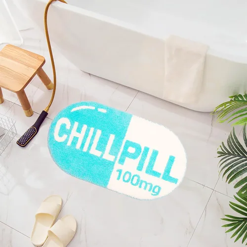 UKELER ELER - Bonita alfombra de baño Chill Pill, azul, absorbente, antideslizante, lavable, suave, lanuda alfombra de ducha de 27.5 x 15.5 pulgadas