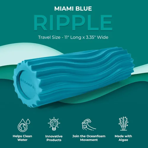 Miniatura 5 de Oceanfoam Rodillo de espuma de viaje Ripple (11 x 3.35 pulgadas) Mini rodillo de espuma firme para terapia física, masaje de tejido profundo, dolor