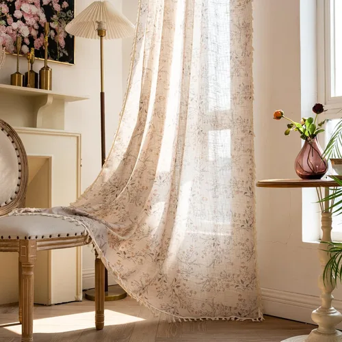 Miniatura 19 de STACYPIK Cortinas rústicas florales para ventana, cortinas semiopacas transpirables de 63 pulgadas de largo, 2 paneles lavables, cortinas filtrantes