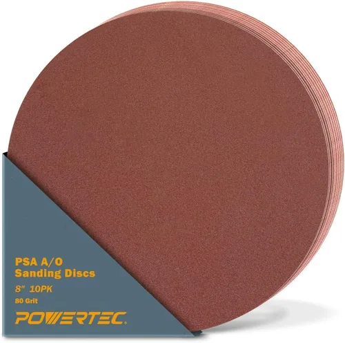 Miniatura 8 de POWERTEC 10 discos de lijado PSA de grano 180 de 8 pulgadas, papel de lija autoadhesivo, 8 pulgadas para paneles de yeso, carpintería, pintura