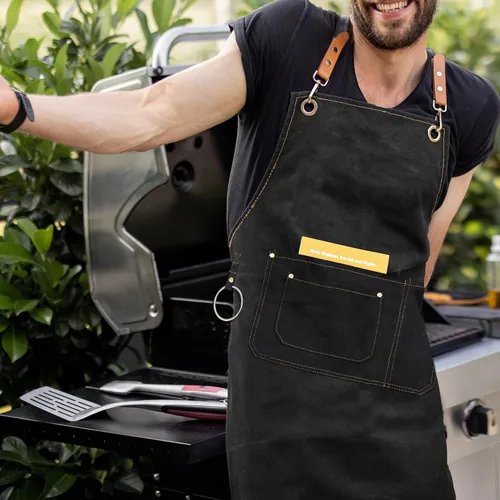 Miniatura 6 de Delantales de lona para mujeres y hombres, delantal de chef personalizado, para taller, cocina, carpintería, jardinería, camarero