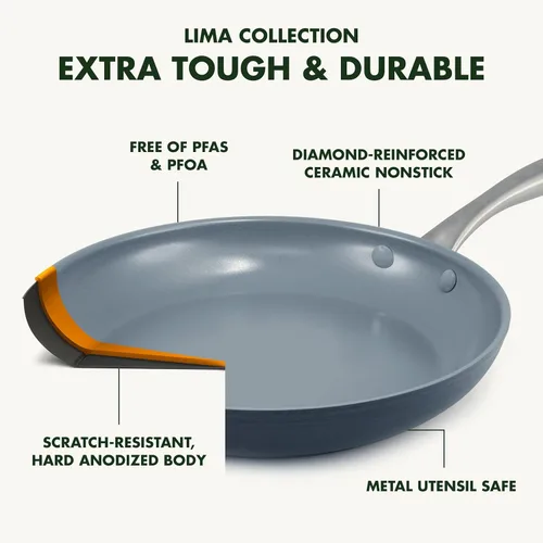 Miniatura 4 de GreenPan Lima Juego de Utensilios de Cocina de Cerámica Antiadherente Saludable Anodizada Dura de 12 Piezas Ollas y Sartenes, Libre de PFAS, Seguro