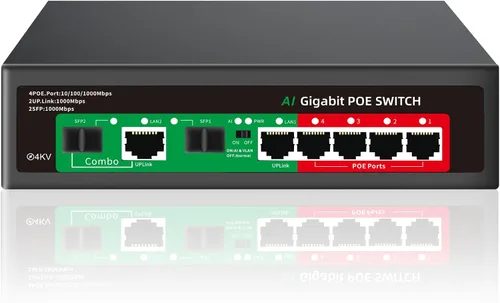 Miniatura 14 de Conmutador PoE, Conmutador PoE+ Gigabit de 5 Puertos, Conmutador Ethernet Gigabit Administrado en la Nube, 4 Puertos PoE @52W, 1 Puerto de Enlace