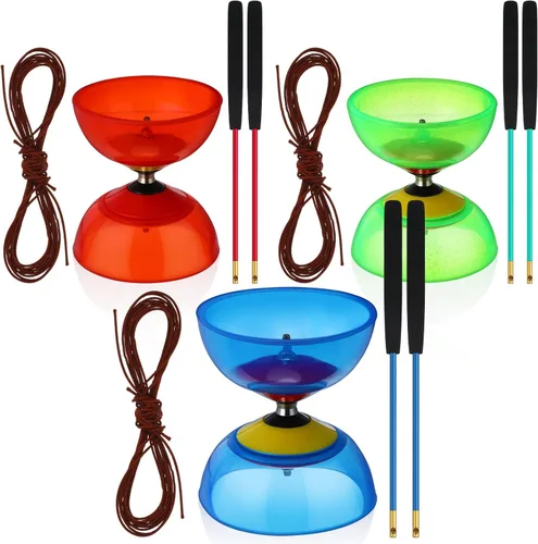 Lenwen Juego de 3 diábolos chinos Yoyo, 5 rodamientos Pro Diábolos (5 pulgadas) con palos de mano y cuerdas de aleación de aluminio, juguete