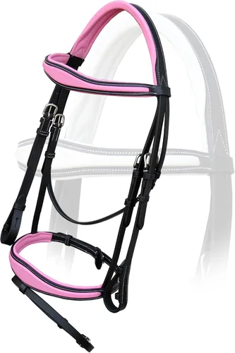Miniatura 2 de Exion Brida inglesa rosa para caballos Brida inglesa de salto anatómico y banda de cabeza brida inglesa con flash Royal English Bridle