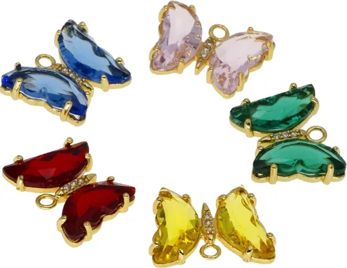 Miniatura 29 de Dijes de latón chapados en oro de circonita de cristal para hacer joyas, pulseras, collares, aretes, colgantes, suministros de manualidades