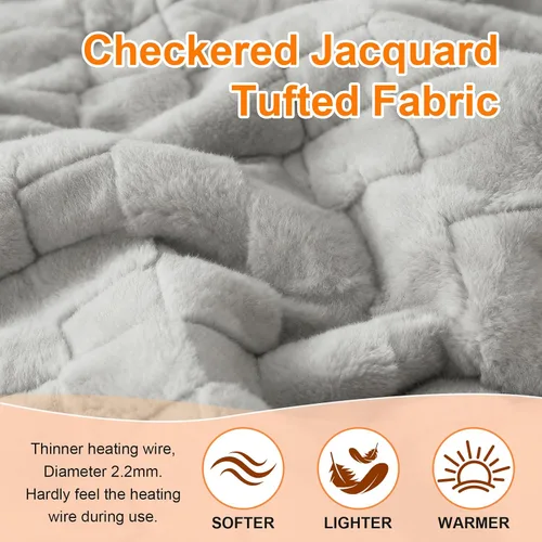 Miniatura 4 de Manta térmica eléctrica tamaño matrimonial – Manta jacquard a cuadros Sherpa de 72 x 84 pulgadas, manta de cama de calentamiento rápido con 6