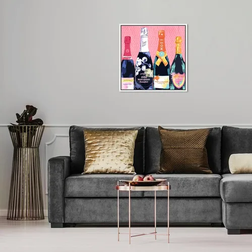 Miniatura 4 de The Oliver Gal Artist Co. Drinks and Spirits - Lienzo decorativo para pared, diseño de Pass The Bottle, con marco de champán, 16 x 16 pulgadas
